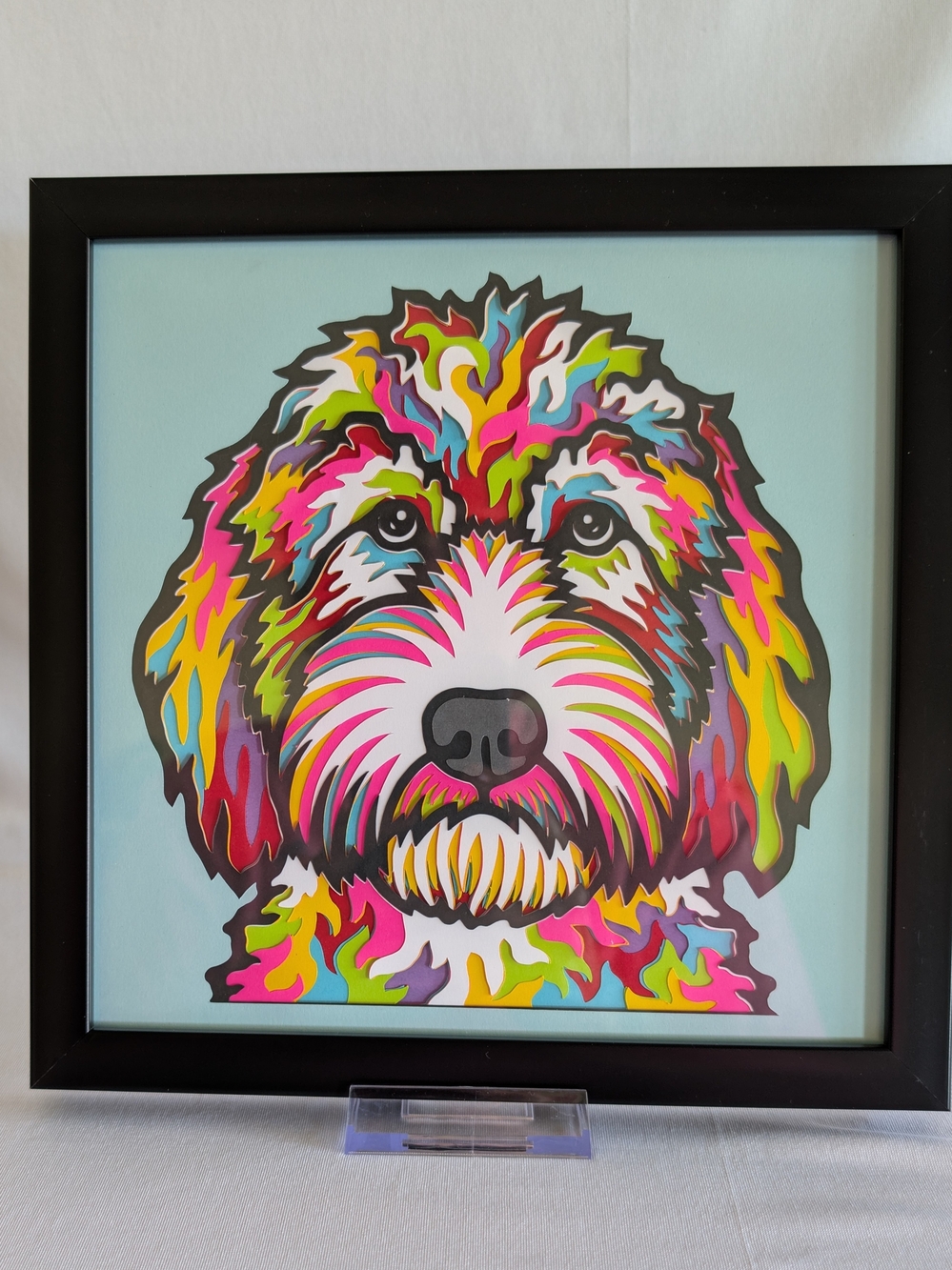 Hand Crafted Multicolor Pop Art Dog Portrait - Bright Accent
